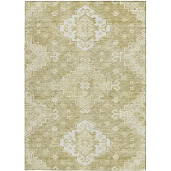 Wheat Gold And Ivory Medallion Washable Indoor Outdoor Area Rug Photo 7