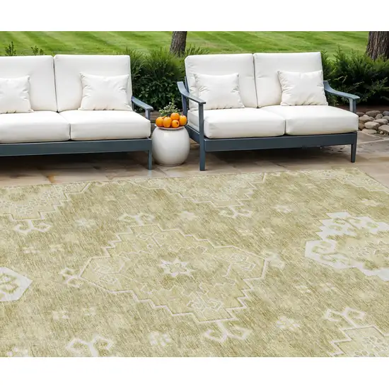 Wheat Gold And Ivory Medallion Washable Indoor Outdoor Area Rug Photo 1