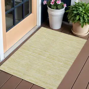 Photo of Wheat Gold And Tan Striped Washable Indoor Outdoor Area Rug