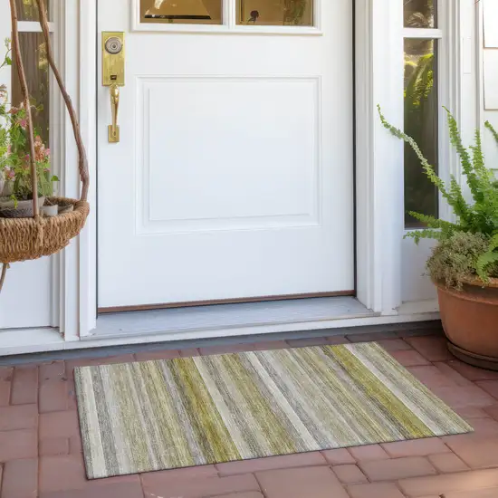 Wheat Striped Washable Non Skid Indoor Outdoor Area Rug Photo 9