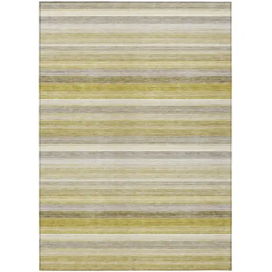 Yellow Beige and Gray Striped Washable Non Skid Indoor Outdoor Area Rug Photo 2