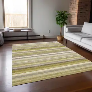 Photo of Wheat Striped Washable Non Skid Indoor Outdoor Area Rug