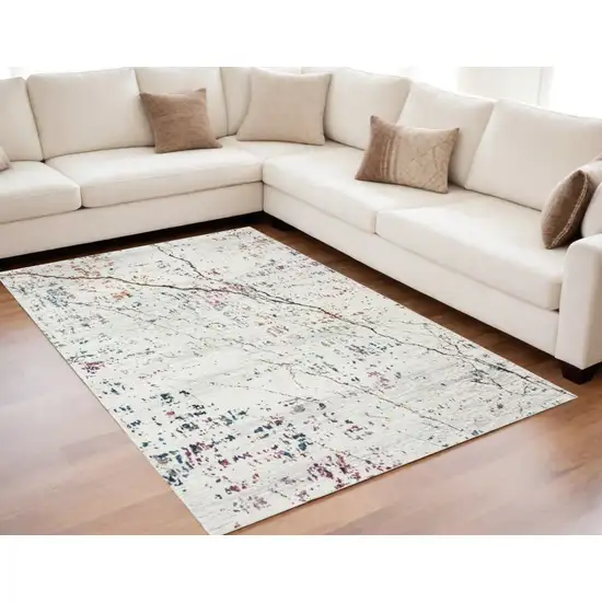 White Abstract Marble Area Rug Photo 2