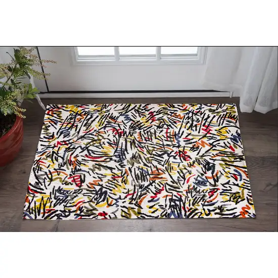 White Abstract Non Skid Area Rug Photo 1