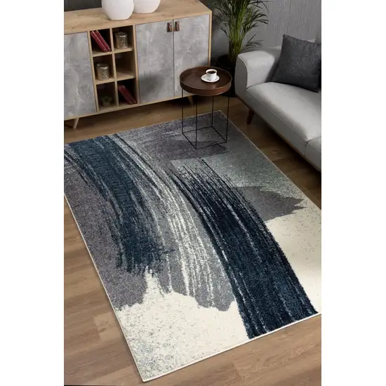 White And Blue Abstract Power Loom Stain Resistant Area Rug Photo 8