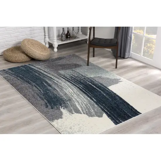 White And Blue Abstract Power Loom Stain Resistant Area Rug Photo 9