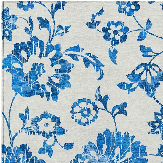 White And Denim Blue Floral Washable Indoor Outdoor Area Rug Photo 6