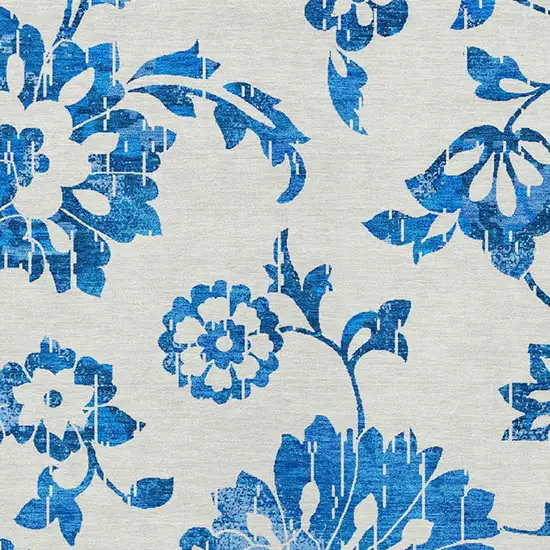 White And Denim Blue Floral Washable Indoor Outdoor Area Rug Photo 6