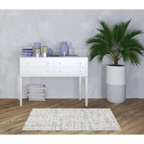 White And Grey Abstract Power Loom Stain Resistant Area Rug Photo 2