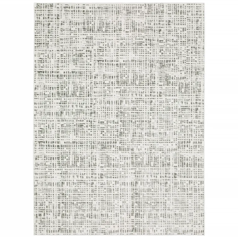 White And Grey Abstract Power Loom Stain Resistant Area Rug Photo 1