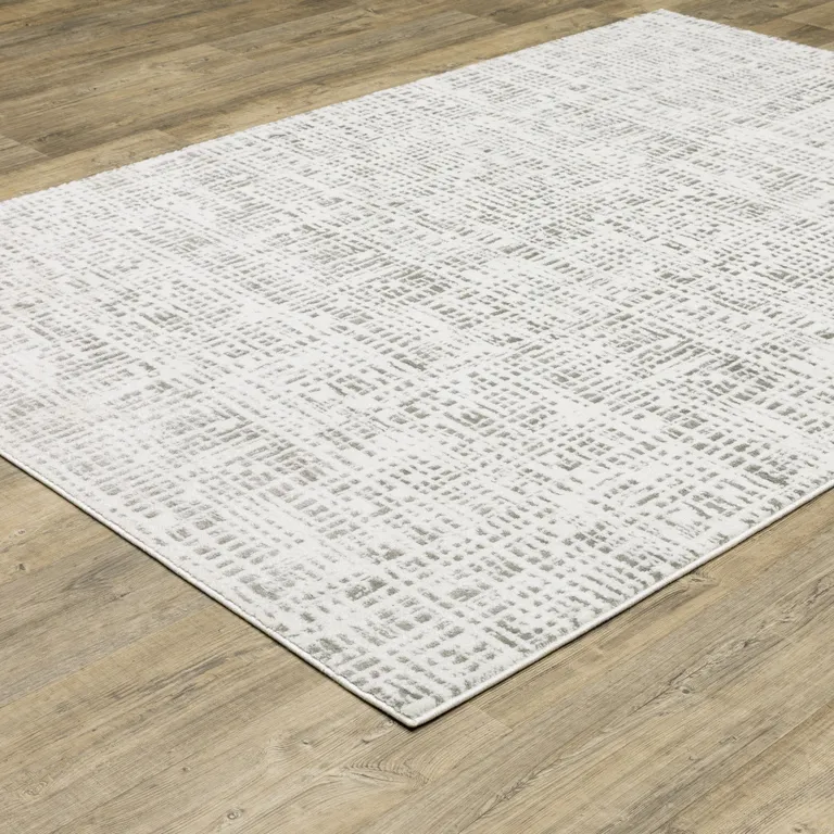 White And Grey Abstract Power Loom Stain Resistant Area Rug Photo 5