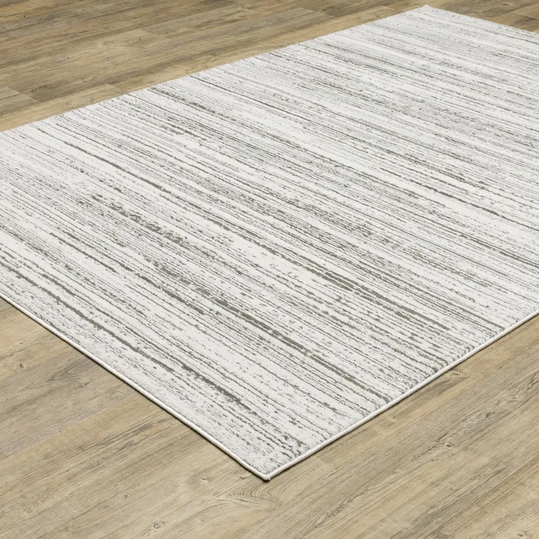 White And Grey Abstract Power Loom Stain Resistant Area Rug Photo 5