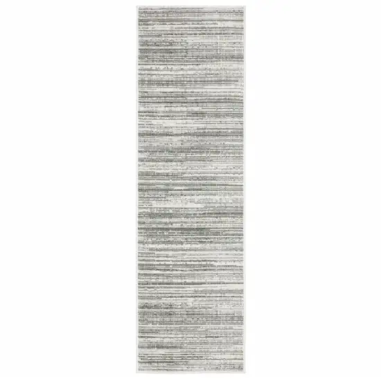 White And Grey Abstract Power Loom Stain Resistant Runner Rug Photo 1