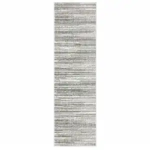 Photo of White And Grey Abstract Power Loom Stain Resistant Runner Rug