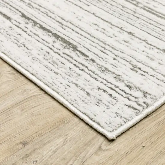 White And Grey Abstract Power Loom Stain Resistant Runner Rug Photo 5