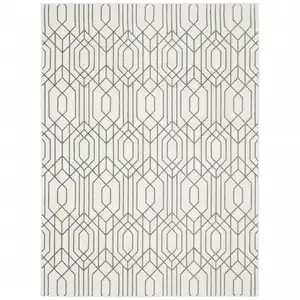 Photo of White And Grey Geometric Power Loom Stain Resistant Area Rug