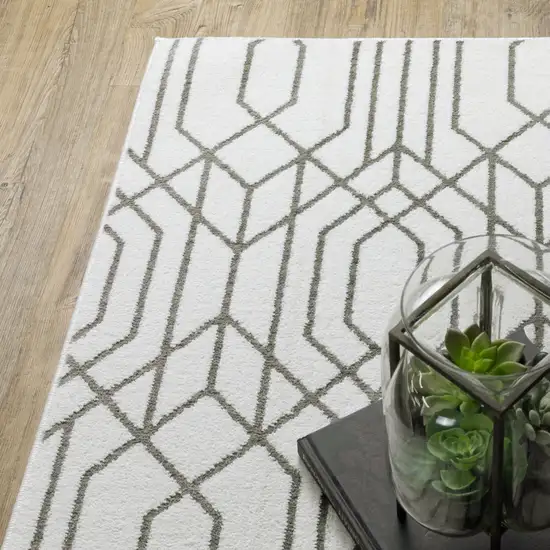 White And Grey Geometric Power Loom Stain Resistant Area Rug Photo 6