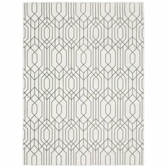 White And Grey Geometric Power Loom Stain Resistant Area Rug Photo 1