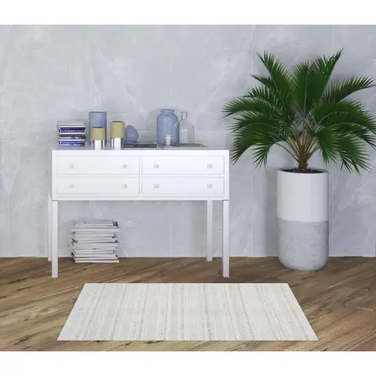 White And Grey Geometric Power Loom Stain Resistant Area Rug Photo 2