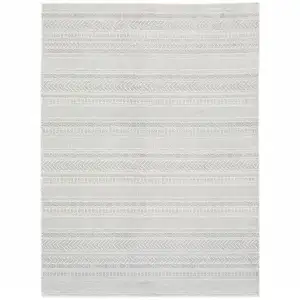 Photo of White And Grey Geometric Power Loom Stain Resistant Area Rug