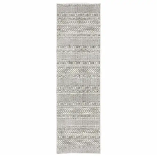 White And Grey Geometric Power Loom Stain Resistant Runner Rug Photo 1