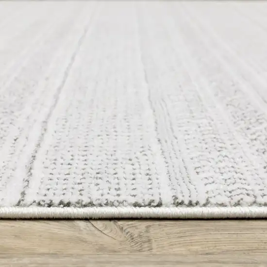 White And Grey Geometric Power Loom Stain Resistant Runner Rug Photo 5