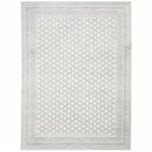 Photo of White And Grey Oriental Power Loom Stain Resistant Area Rug