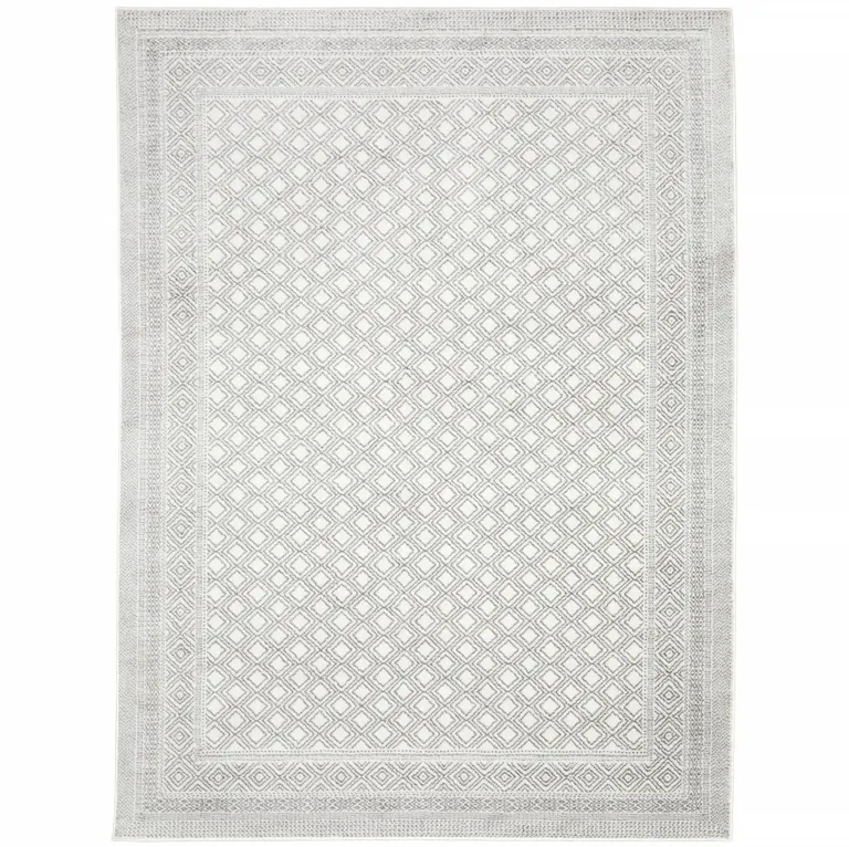 White And Grey Oriental Power Loom Stain Resistant Area Rug Photo 1