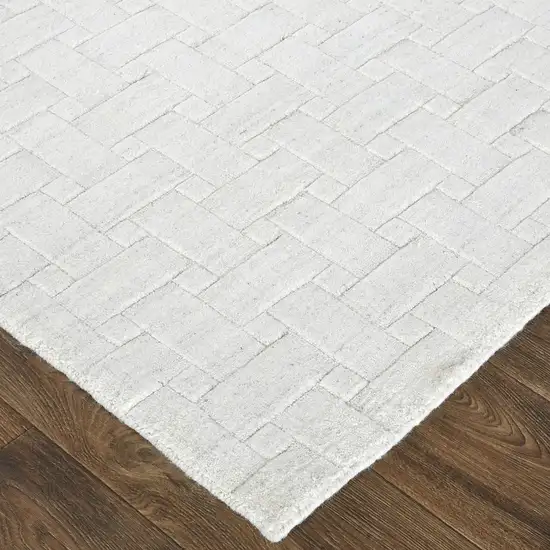 White And Silver Striped Hand Woven Area Rug Photo 9