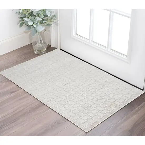 Silver and White Striped Hand Woven Area Rug Photo 1