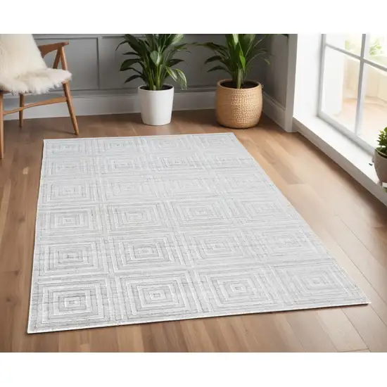 Silver and White Striped Hand Woven Area Rug Photo 1