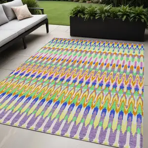 Photo of White Blue And Pink Southwestern Washable Indoor Outdoor Area Rug