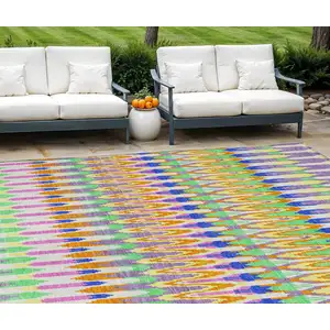 Photo of White Blue And Pink Southwestern Washable Indoor Outdoor Area Rug