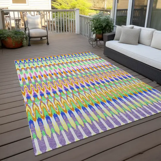 White Blue And Pink Southwestern Washable Indoor Outdoor Area Rug Photo 9