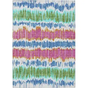 Photo of White Blue And Pink Striped Washable Indoor Outdoor Area Rug