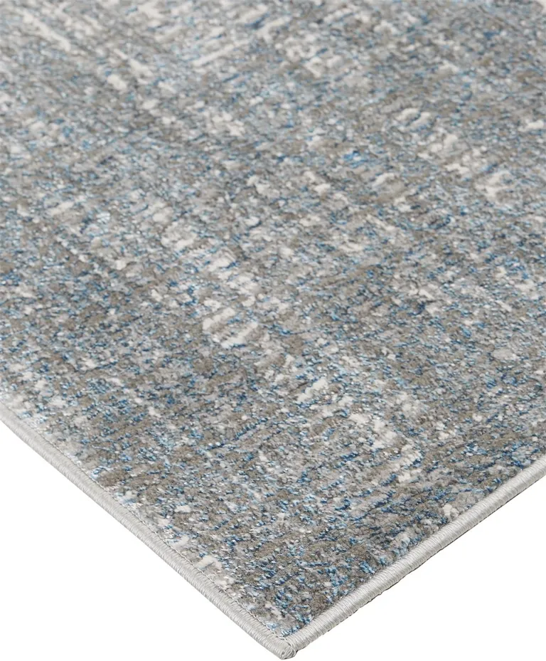 White Gray And Blue Abstract Stain Resistant Area Rug Photo 4