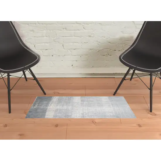 White Gray And Blue Abstract Stain Resistant Area Rug Photo 2