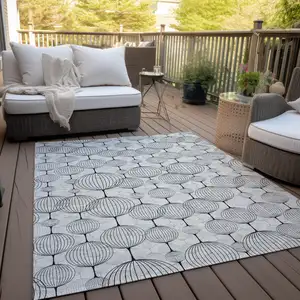 Photo of White Gray And Silver Geometric Washable Indoor Outdoor Area Rug