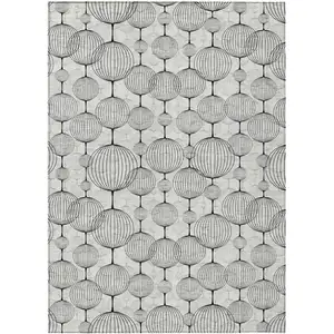 Photo of White Gray And Silver Geometric Washable Indoor Outdoor Area Rug