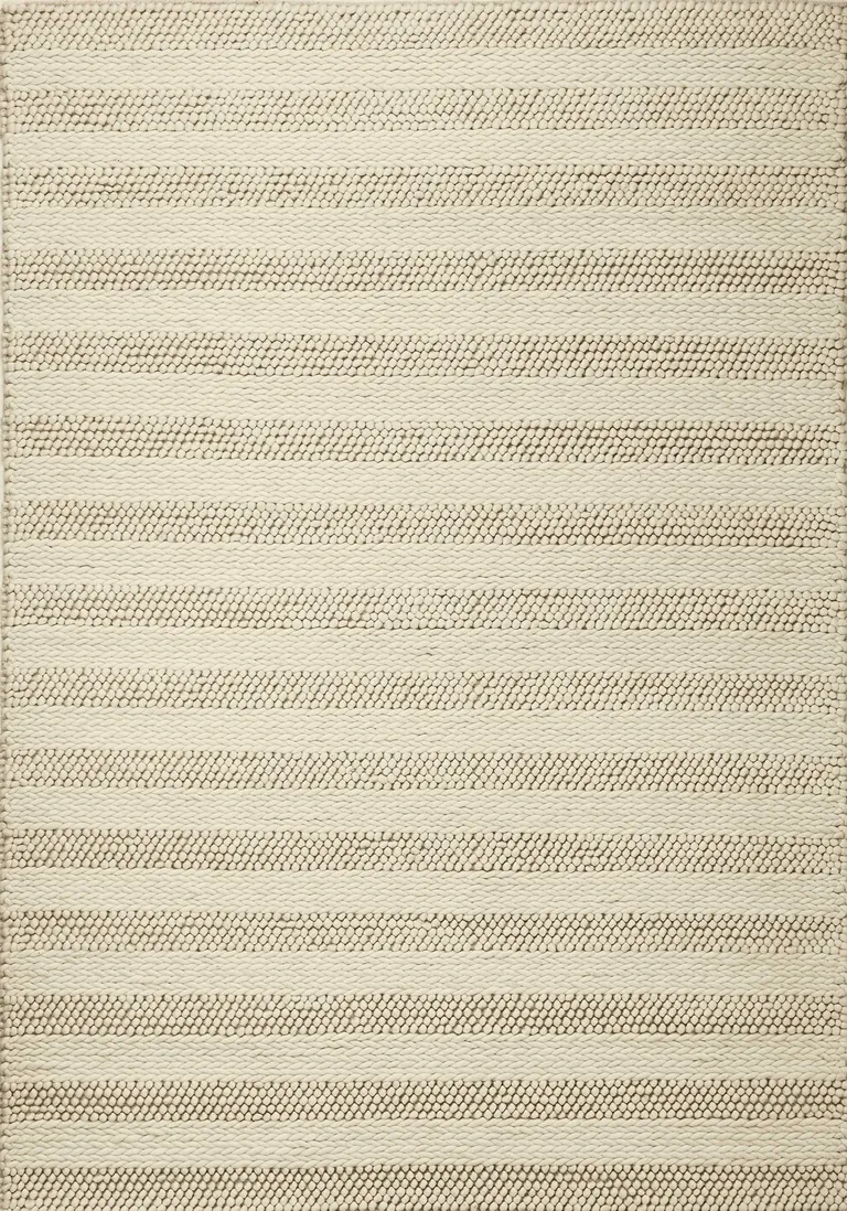 White Ivory Hand Woven Knobby Cornish Stripe Indoor Area Rug Photo 1