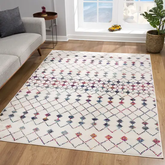 White Modern Geometric Grid Area Rug Photo 4