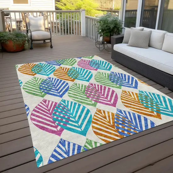 White Orange And Blue Floral Washable Indoor Outdoor Area Rug Photo 9