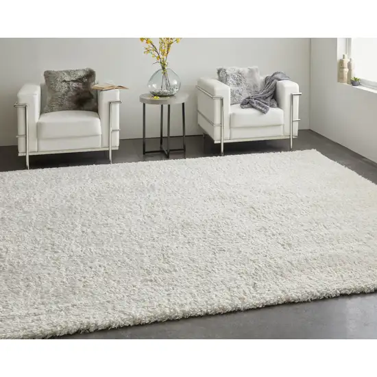 White Shag Power Loom Stain Resistant Area Rug Photo 8