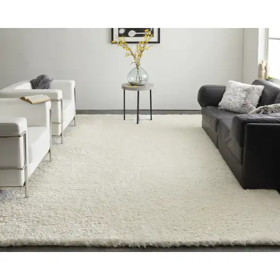 White Shag Power Loom Stain Resistant Area Rug Photo 6