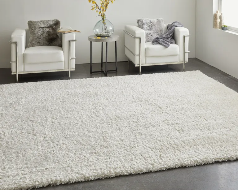 White Shag Power Loom Stain Resistant Area Rug Photo 3