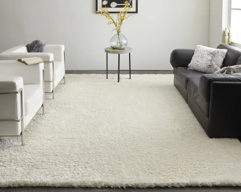 White Shag Power Loom Stain Resistant Area Rug Photo 1