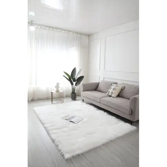 White Sheepskin Washable Area Rug With Fringe Photo 5