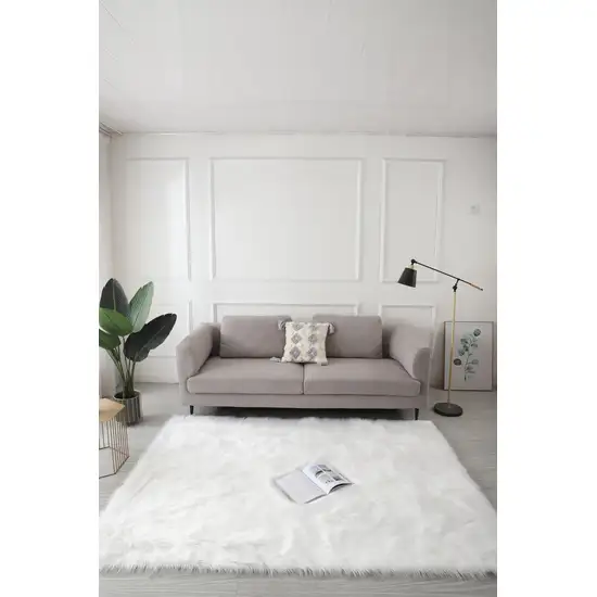 White Sheepskin Washable Area Rug With Fringe Photo 7