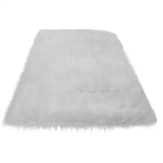 White Sheepskin Washable Area Rug With Fringe Photo 2