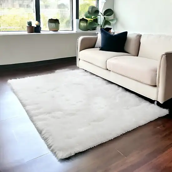 White Sheepskin Washable Area Rug With Fringe Photo 1